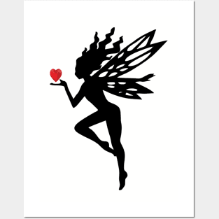 Fairy with Heart in Silhouette Posters and Art